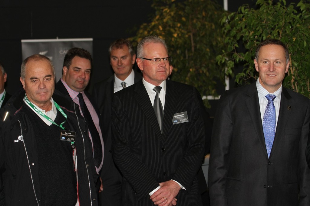 Prime Minister, John Key (right) with Peter Busfield (centre) and Ian Cook - Opening Cocktail Function - Auckland International Boat Show and Superyacht Captains Forum, September 2011 © Richard Gladwell www.photosport.co.nz
